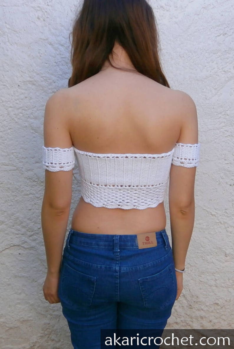 Off the shoulder lace up crochet top pattern // PETALS crop top crochet pattern _ M55 image 4