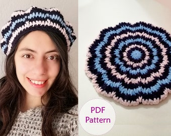 Beret crochet pattern. Stripes colorwork crochet hat. Child and Adult size // HYPNOTIC crochet beret_ M73