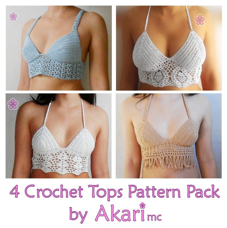 1 PATTERN FREE. 4 crochet crop tops. 3 lacy tops 1 fringed top Crochet Pattern Pack. Instant download_ PCT2 image 1