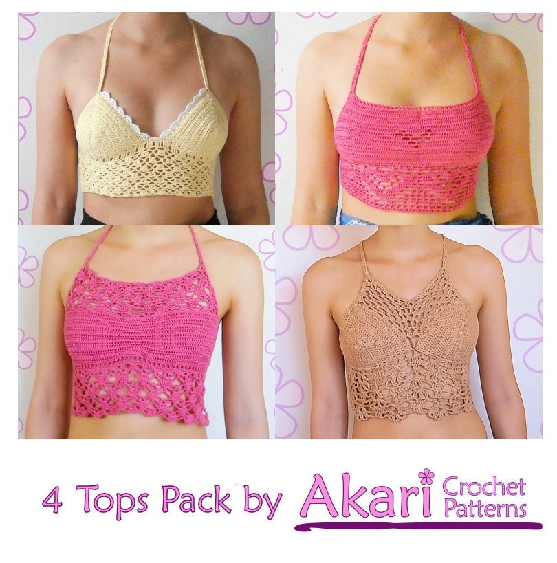1 PATTERN FREE. 4 Crochet Crop Tops. 3 Lacy Tops 1 Fringed Top Crochet  Pattern Pack. Instant Download_ PCT2 