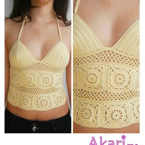 Open weave halter top with Granny Squares and Corset back PDF Crochet PATTERN _ M17 画像 2