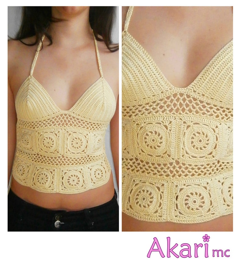 Open weave halter top with Granny Squares and Corset back PDF Crochet PATTERN _ M17 画像 2