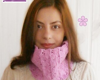 Easy Crochet Cowl Pattern. Pink circle scarf PDF Crochet Pattern. Quick DIY project _ C24