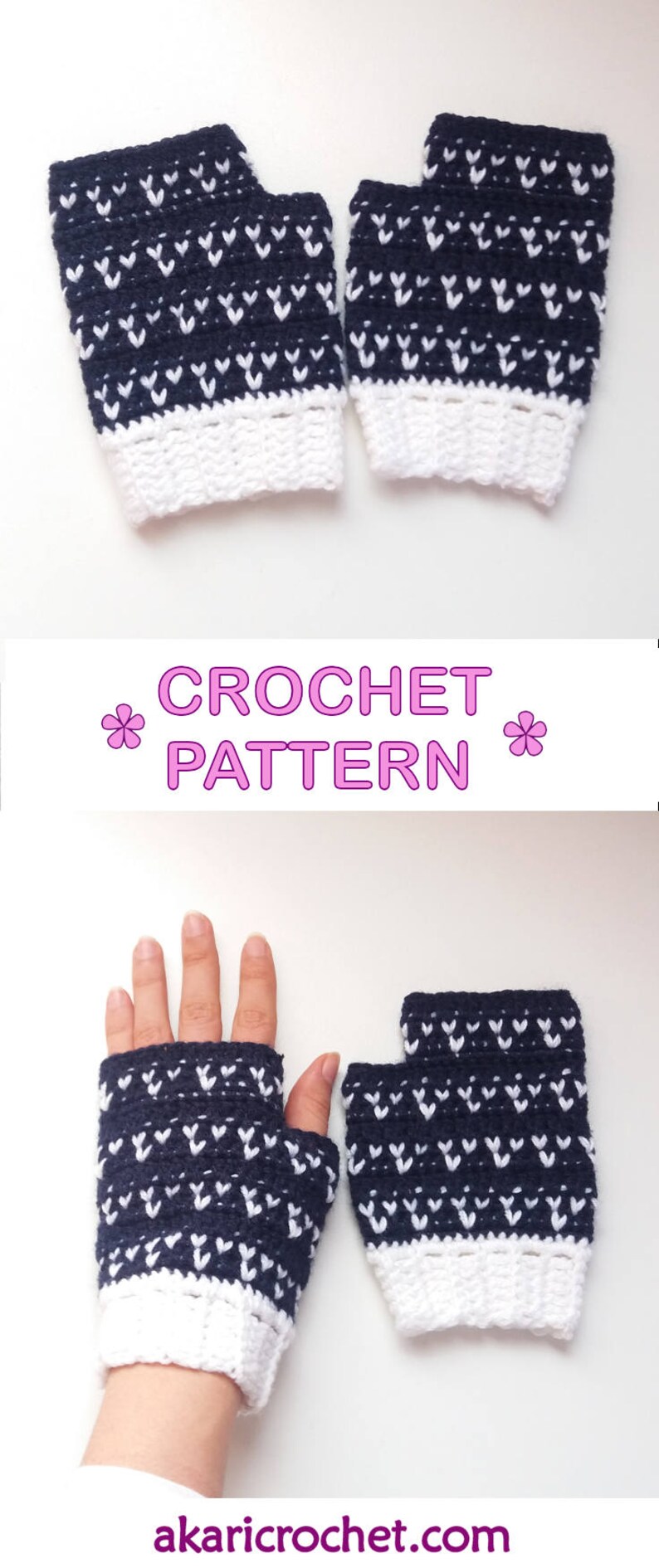 Fair isle / tapestry crochet mitts pattern. Fingerless gloves crochet pattern // THREE HEARTS pattern _ M59 image 7