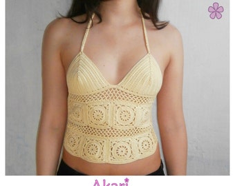 Open weave halter top with Granny Squares and Corset back PDF Crochet PATTERN _ M17