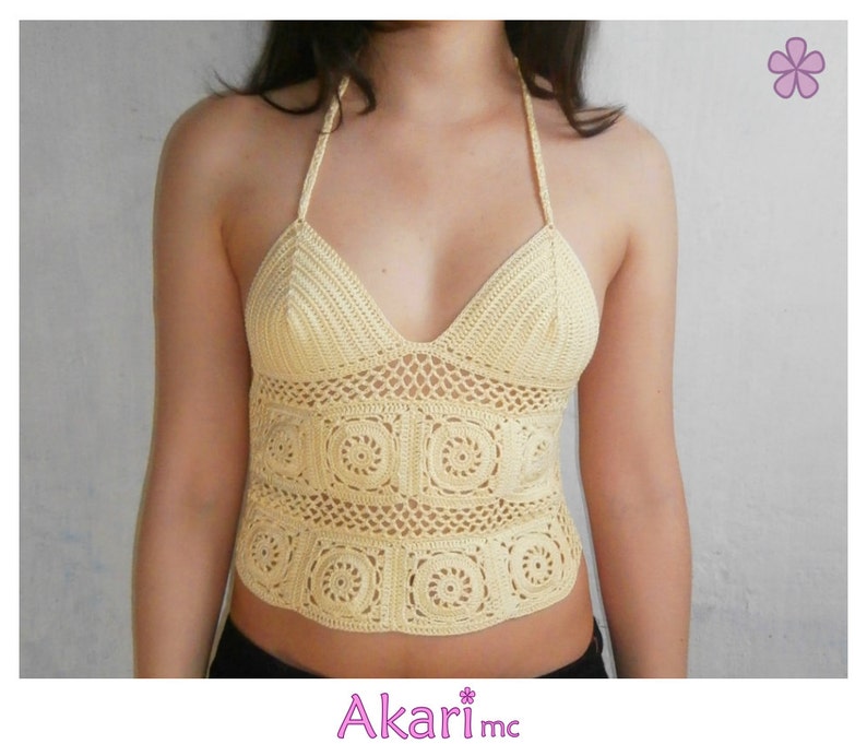 Open weave halter top with Granny Squares and Corset back PDF Crochet PATTERN _ M17 画像 1