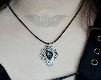 Dark Grey Crystal Rhinestone Gothic Fantasy Royal Pendant Black Necklace