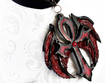 VAMPIRE BAT CROSS Choker 2 | Red Ankh | Swarowski Crystal | Bloody Wings | Necklace for Girls | Gift | Present | Halloween | Jewelry