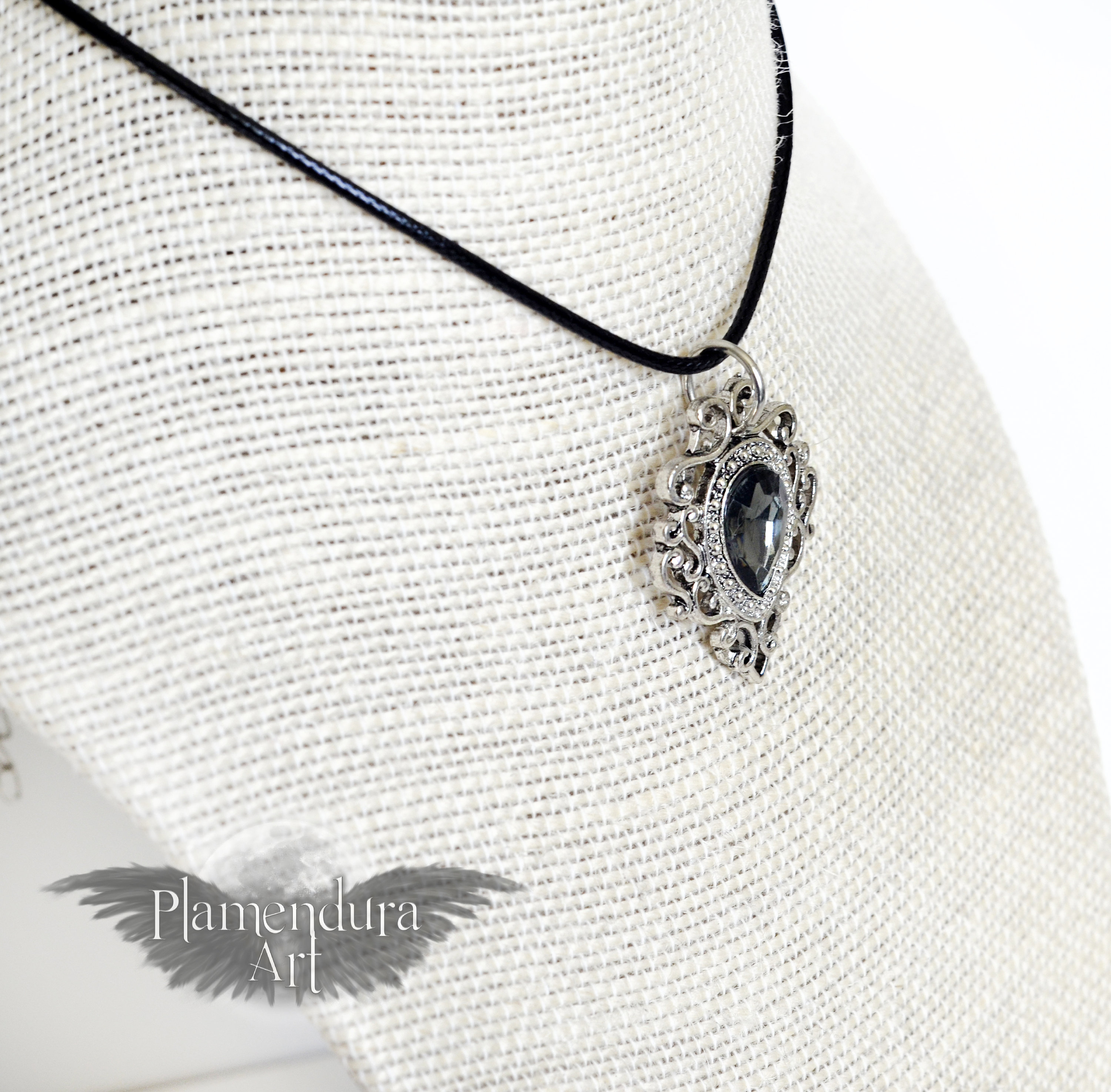 Dark Grey Crystal Rhinestone Gothic Fantasy Royal Pendant Black ...