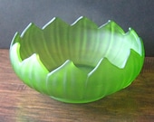 Vintage Westmoreland 1921 Green Frosted Satin Glass 12 Petal 9 quot Lotus Console Flower Frog Bowl