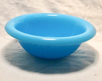 Vintage Antique French Robins Egg Blue Glue Chip Stretch Glass Opaque Blown Glass Bowl