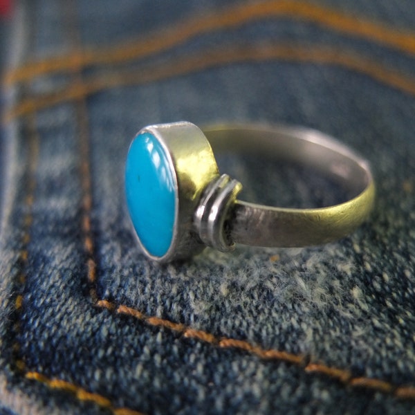 Bague Turquoise persane, argent massif poinçonné 925, Intense Bleu Turquoise, bague d’humeur, Rng taille 9, Bleu Turquoise bijoux, mode Bohème