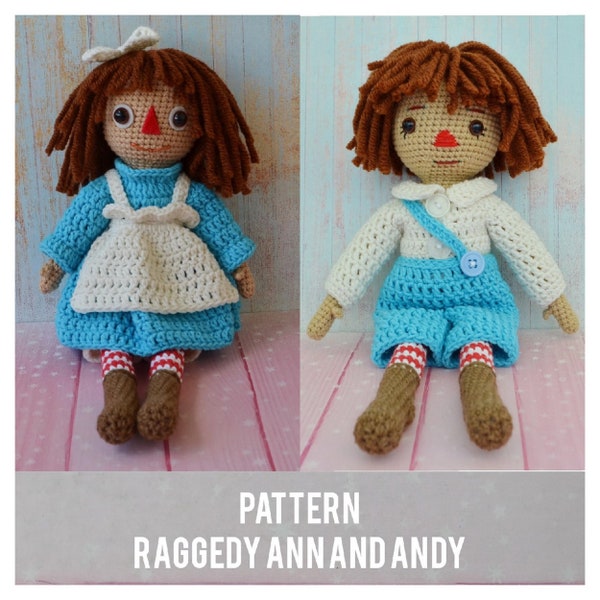 PATTERN crochet Dolls Raggedy Ann and Andy, pdf tutorial, Handmade doll