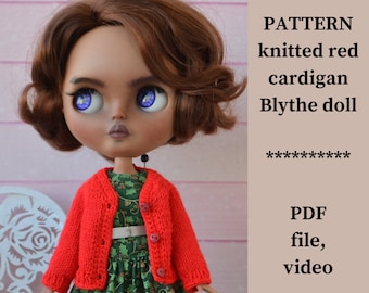 Red Cardigan Knitting Pattern for 12 Inch Fashion Doll Clothes (PDF Instant Download)