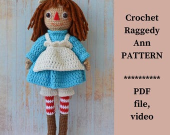 Crochet Raggedy Ann Doll PATTERN: Amigurumi Toy, Halloween