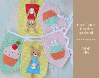 Pattern Crochet garland, Crochet decor, Wall decor, Nursery decor, Rabbit garland, Crochet tutorials