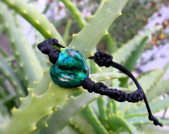 Azurite Chrysocolla bracelet, heart stacking wristband, braided unisex cuff, Gemini zodiac, creativity stone, adjustable jewelry