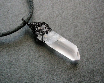 Quartz point pendant, Transformer crystal, unisex amulet, yoga man necklace, reiki men jewelry, gift for him, for her