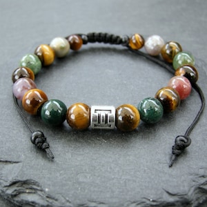 Tweelingen dierenriem armband, tijgeroog en agaat edelstenen, horoscoopstenen, astrologie mannen sieraden, juni geboortesteen, cadeau voor hem of haar