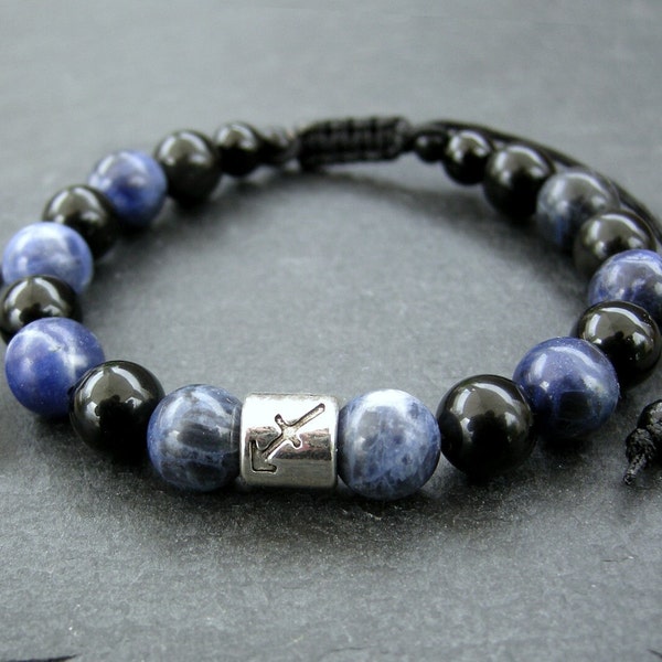 Sagittarius Bracelet, Sodalite black Obsidian gemstones, Energy wristband, Horoscope men jewelry, Zodiac stones, gift for him or her