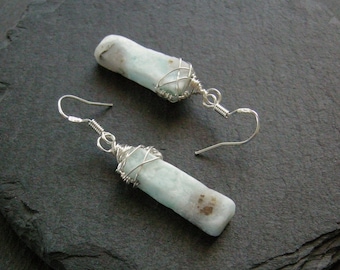 Larimar earrings, sky blue silver filled dangling earrings, bohemian gift for her, women jewelry