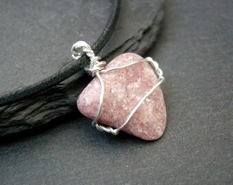 Lepidolite pendant, silver filled wire wrapped necklace, all chakras stone, unisex jewelry gift, men jewelry