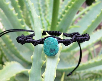 Chrysocolla bracelet, stacking wristband, braided cuff, Virgo zodiac, adjustable unisex jewelry