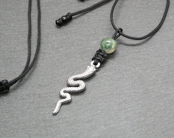 Moss Agate snake necklace, adjustable stainless steel pendant, protection amulet talisman, boho layering jewelry, spiritual gifts