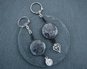 Indigo Gabbro Mystic Merlinite keychain, spiral swirl keyring, crystal bag charm, protection stone, yoga reiki gift for her, for him