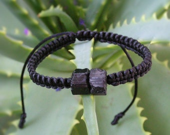 Turmalin Armband, Unisex geflochtene schwarze Armspange, Schorl-Stacking-Armband, EMF-Schutzstein
