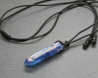 Indigo Aura pendant, Tanzan Aura Quartz crystal point, Celestial blue amulet necklace, gift idea for him, choose your point