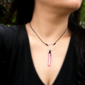 Aura Quartz puntketting, kristallen unisex hanger, verstelbare sieraden, kies uw kristalkleur