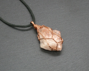 Sunstone raw pendant,  copper necklace, rough Heliolite amulet, Zodiac gift for Leo and Virgo, Boho style, Men jewelry, choose the stone