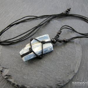 Kyanite pendant, communication gemstone, throat chakra stone, braided macrame amulet, gift for him, men jewelry