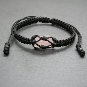 Rose Quartz Bracelet: Raw Gemstone Braided Adjustable Wristband, Love Stone, Heart Chakra, Taurus Zodiac