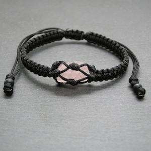 Rozenkwartsarmband, ruwe ruwe edelsteen polsbandje, liefdessteen, hartchakra kristal, Stier cadeau voor hem of voor haar, sieraden voor mannen