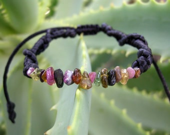 Tourmaline bracelet, Multicolor gemstone braided cuff, Protection stones, Stacking wristband, Unisex jewelry