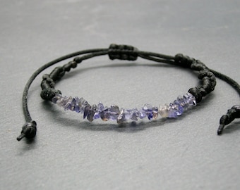 Iolite bracelet, Indigo Cordierite braided cuff, stacking wristband, 21st Anniversary gemstone