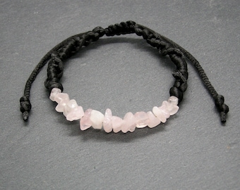 Rose Quartz bracelet, Adjustable stackable wristband, Layering unisex jewelry