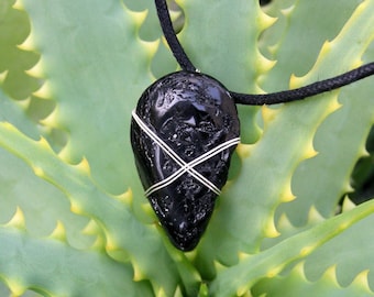 Black Tourmaline pendant, unisex amulet necklace, emf / emp protection stone, Schorl, yoga gift, for him, men jewelry, talisman jewellery