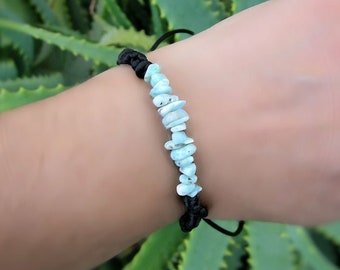 Larimar bracelet, blue braided stacking wristband, energy cuff, love stone, healing gemstone, yoga gift for him, for her, unisex men jewelry