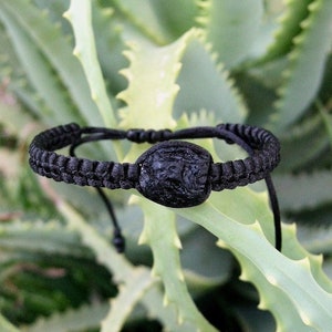 Tektite bracelet, extraterrestrial meteorite, stone of luck, unisex black stacking wristband, braided cuff, space cosmic men jewelry image 1