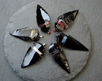 Black Obsidian pendant, small men&#39;s dragon glass arrowhead necklace, protective stone, powerful amulet, gift for him, men jewelry