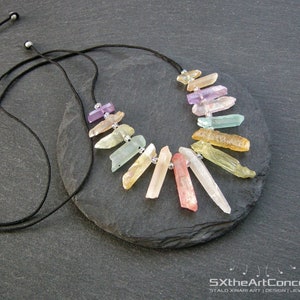 Aura Quartz points necklace, anti stress stone, calming gemstone, summer jewelry, boho chic image 1