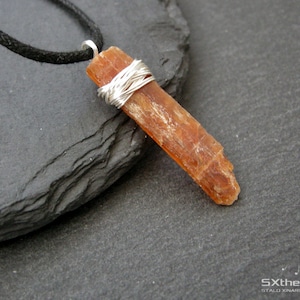 Orange Kyanite pendant, unisex amulet necklace, supportive gemstone, Sacral Chakra stone, gift for him or her, men jewelry