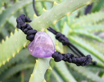 Amethyst bracelet, heart braided bracelet, february birthstone, protection stone, purple wristband, Valentines gift, for him, men jewelry