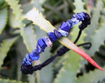 Armband lapis lazuli-chip: gevlochten verstelbare beschermingspolsband, uniseks edelsteen boho-sieraden