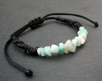 Amazonite bracelet, braided blue cuff, bar wristband, emf protection stone, yoga jewellery, men jewelry, Yoga gift, for him, for her