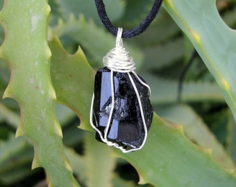 Tourmaline pendant, unisex amulet necklace, electromagnetic field emf protection stone, Schorl, gift for him or her, men jewelry