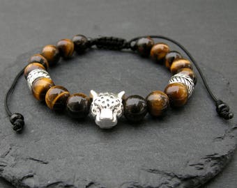Tiger's Eye energy bracelet, Protective stone cuff, Stacking wristband, Unisex Leopard bangle, Men gift jewelry